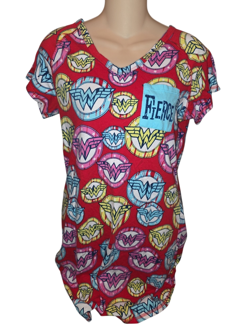 Wonder Woman Womens Small 6-10 Short Sleeve Night Gown With Chest Pocket